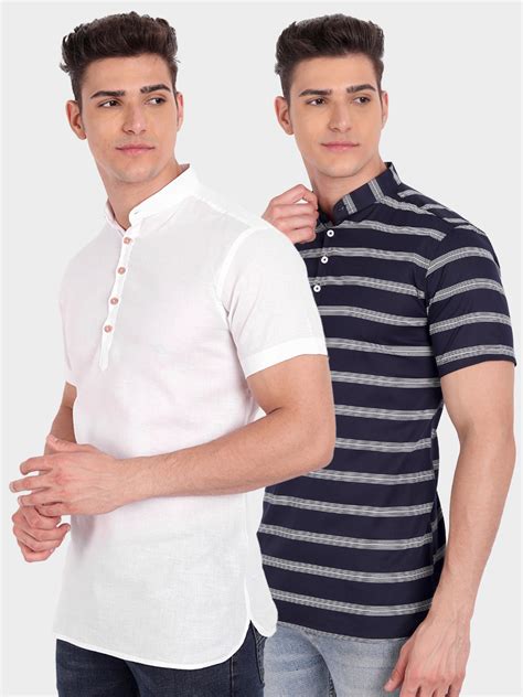 Mens Multi Strip Half Sleeve Kurta (Pack 2) – Vida Loca Fashion