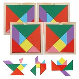 3 otters Wooden Tangrams Puzzles, Magnetic with Tangram Puzzle Book Set ...