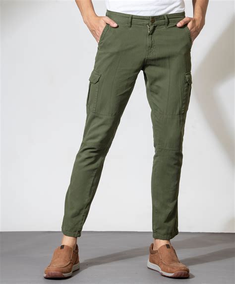 Men's Olive Slim Fit Solid Cargo Trouser | IVOC – MINTOBAY