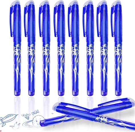 Erasable Ballpoint Pen, Pack of 8 Blue Eraser Pens, 0.5 mm Refillable ...