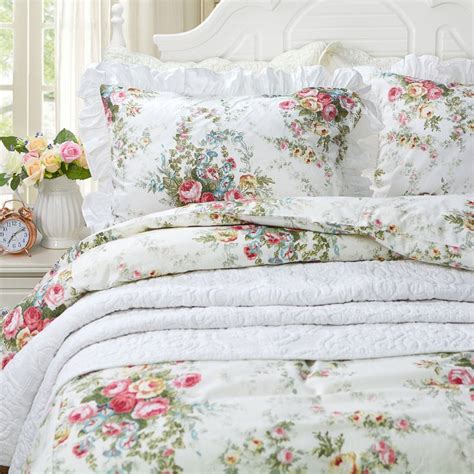 3Pcs Farmhouse Floral Ruffle Bedding Set Vintage Rose Floral Duvet ...