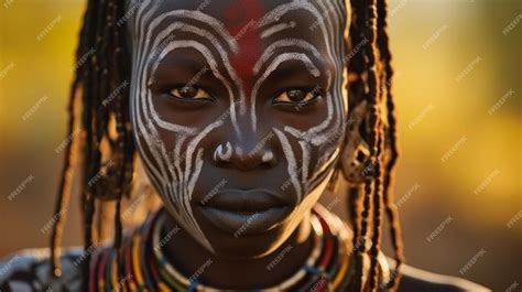 Closeup Portrait of an African woman from the Suri tribe with white ...