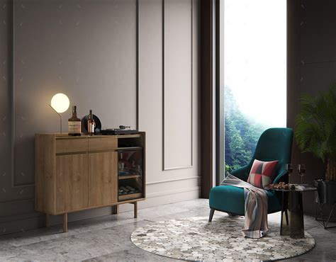现代边柜休闲椅 - 效果图交流区-建E室内设计网