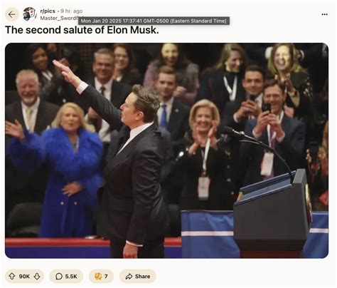 January 20th, 2025 Reddit post on /r/pics | Elon Musk "Sieg Heil ...