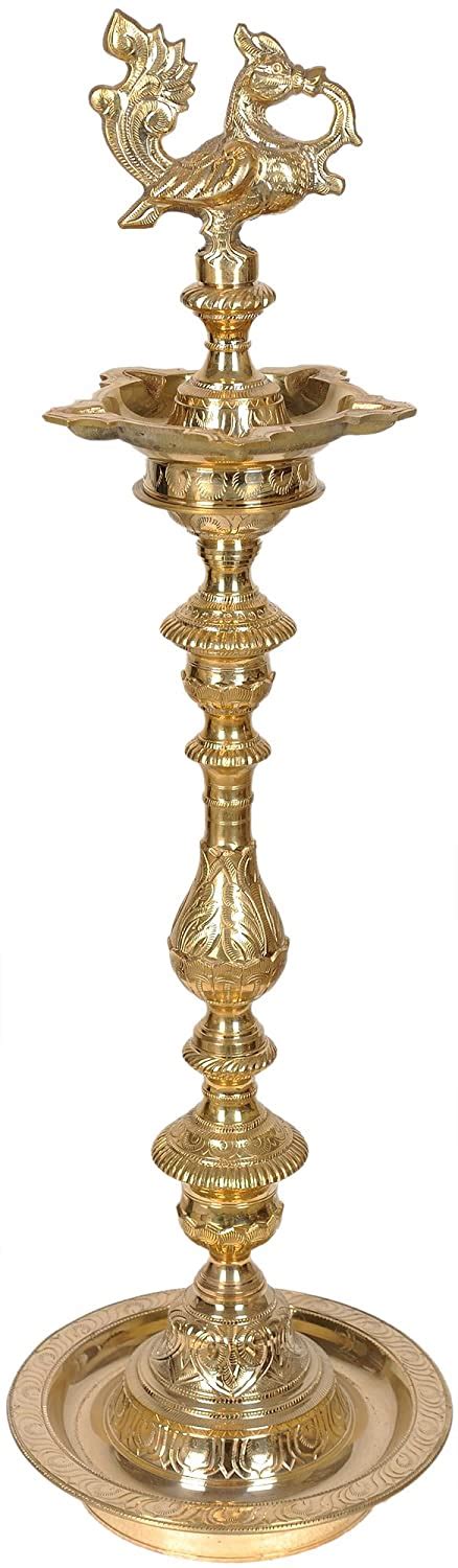 Buy Exotic India Five-Wick Peacock Lamp with Stand - Brass Statue ...