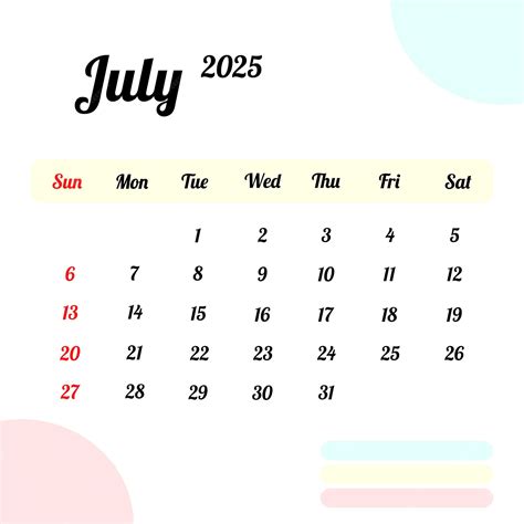 Calendario de julio de 2025 | Vector Premium