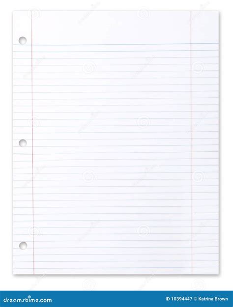 Blank Piece of School Lined Paper on White Stock Image - Image of empty ...