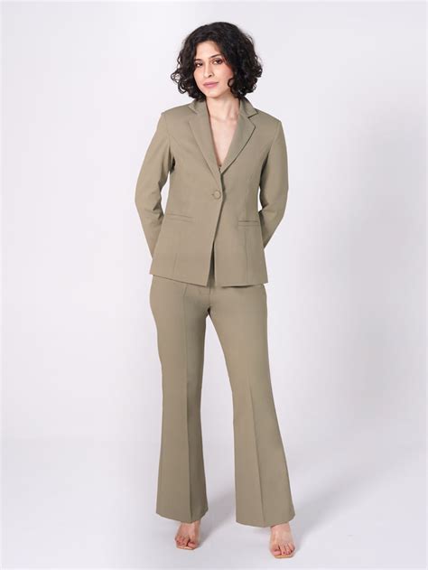 Women Pastel Fern Green Formal Powersuit