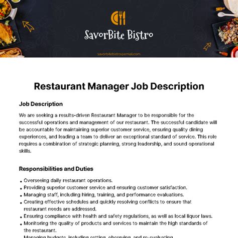 Job Description Template Restaurant Manager at Bruce Conti blog
