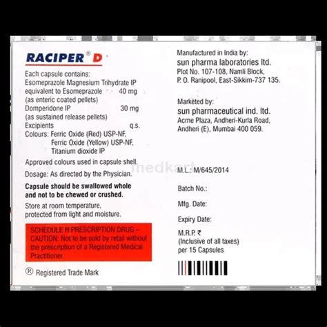 RACIPER D 40MG CAPSULE 15'S Price, Uses, Side Effects & Substitutes ...