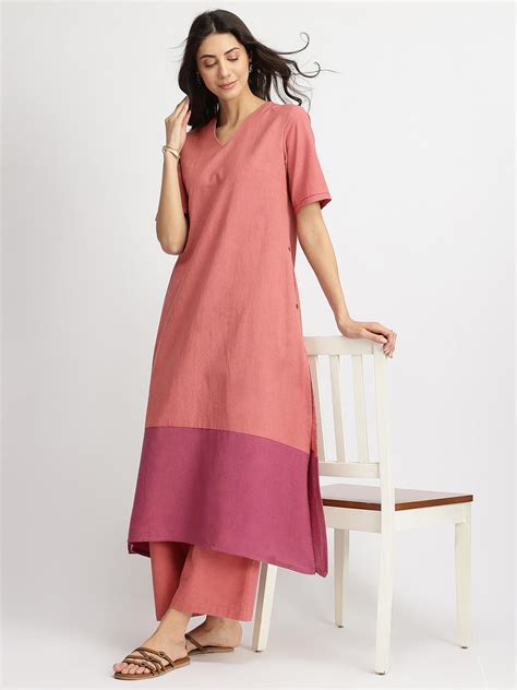 Buy Pink Linen Blend Colourblock A Online | Pink Fort