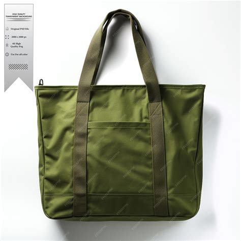 Olive green canvas tote bag with reinforced handles and spacious ...