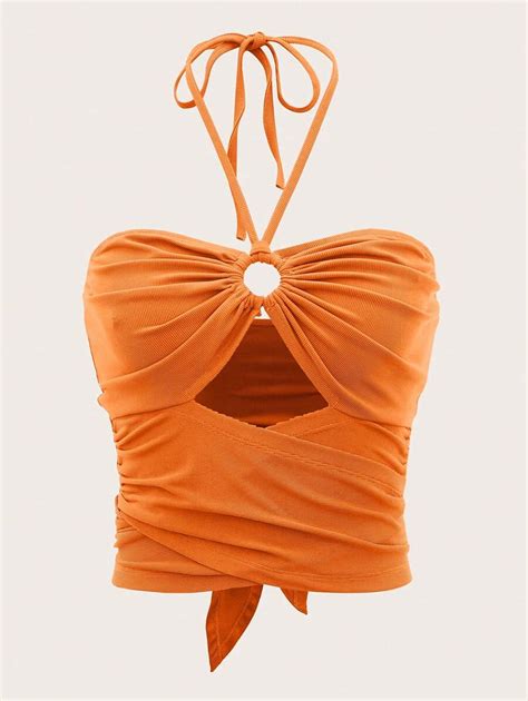 SHEIN ICON Solid Cut Out Halter Top | SHEIN USA