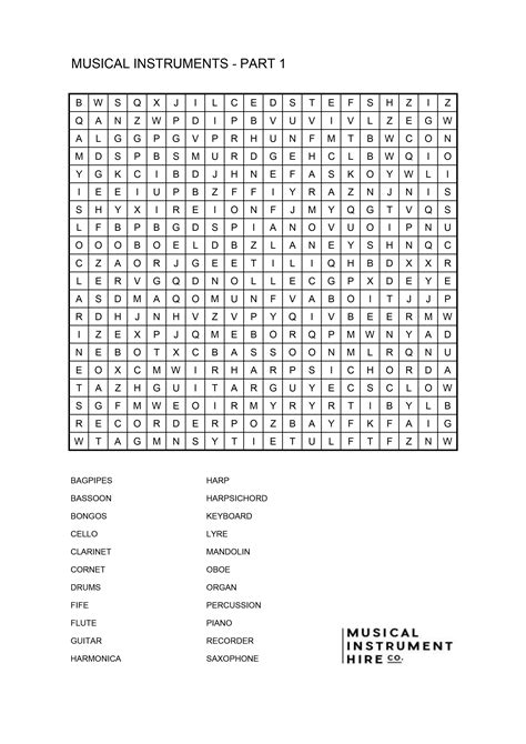 Free Music Word Search Puzzles