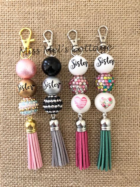 Sister Keychain/charm/beaded/purse/bag/zipper/charm/chunky Beads/tassel ...