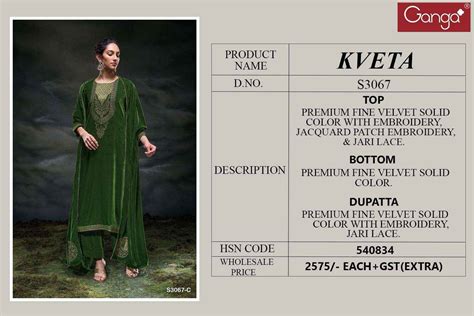 Ganga Fashion Kveta 3067 Premium Designs Velvet Suit Catalog Wholesale