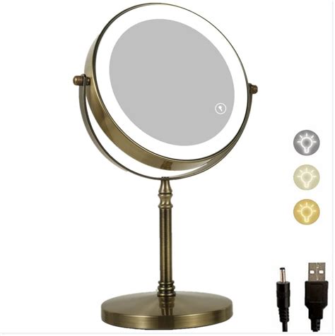 Gecious Antique Brass Makeup Mirror with Light 1X10X Free India | Ubuy