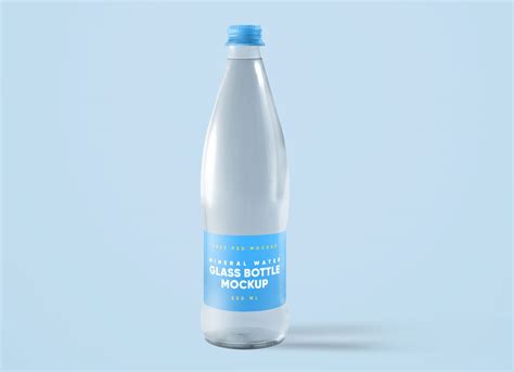 Free Glass Mineral Water Bottle With Cap Mockup PSD - Good Mockups