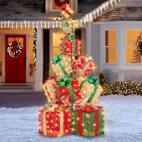 6 FT Christmas Box Tower, 15 Stacked Free Standing Gift Boxes with 450 ...
