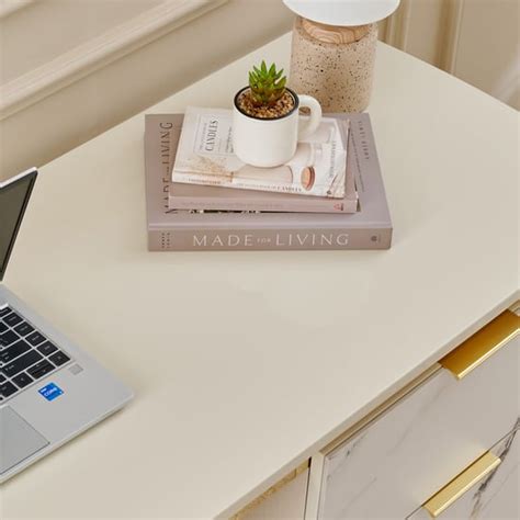 Modern Radiance Study Desk - Cream | Cream | Engineered Wood