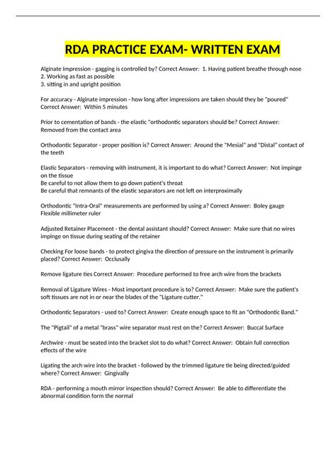 RDA PRACTICE EXAM- WRITTEN EXAM - RDA - Stuvia US