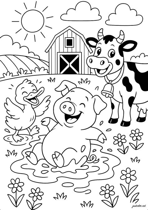 Duck, cow and pig - Farm Coloring Pages