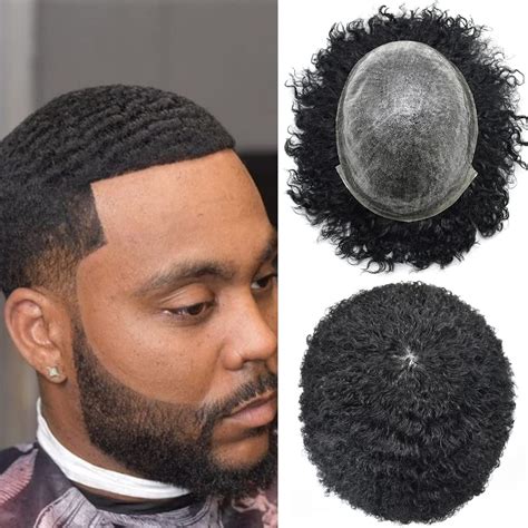 Buy Afro Toupee for Black Men Full Poly Skin PU Injection Kinky Curly ...