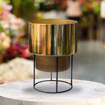 Gold Mirage Planter with Black Stand