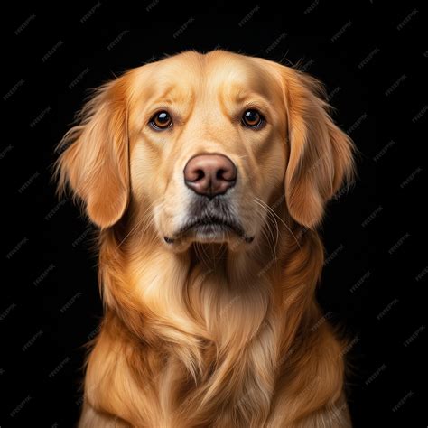 Professional portrait of a Golden Labrador with long hair dog on black ...