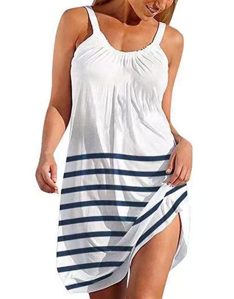 Summer Dresses for Women Striped Print Plus Size Sun Dress Swimsuit ...