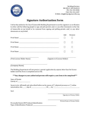 2020-2026 FL Signature Authorization Form - City of Gainesville - Blank ...