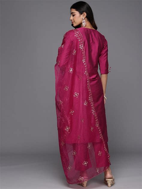 Buy Magenta Solid Silk Blend Straight Suit With Dupatta Online at Rs ...