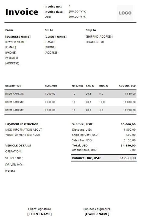 Image result for Invoice Field Example
