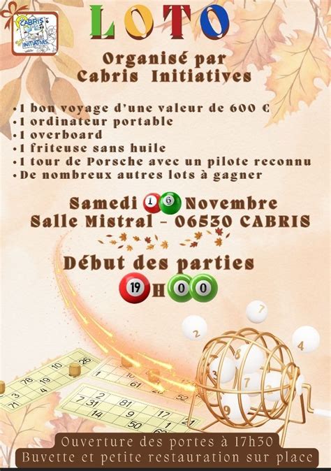 GRAND LOTO DE CABRIS INITIATIVES , Salle Frédéric Mistral - 06530 ...