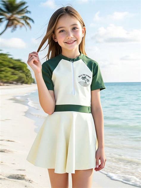 New Tween Girl One-Piece Minimalist Zipper Swimsuit, Summer for Sale ...