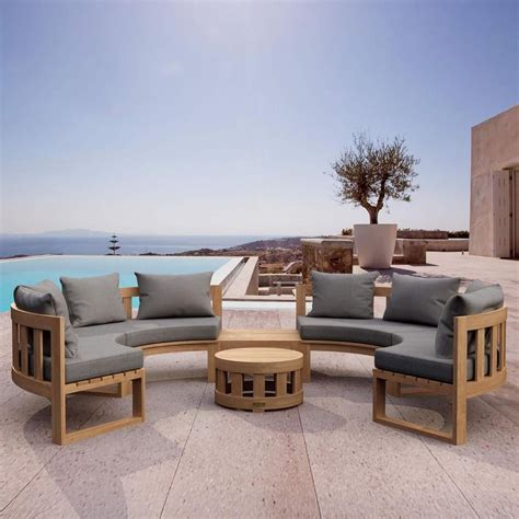 St Charles 8 Person Teak Seating Set w/ End Table in Cast Slate by ...