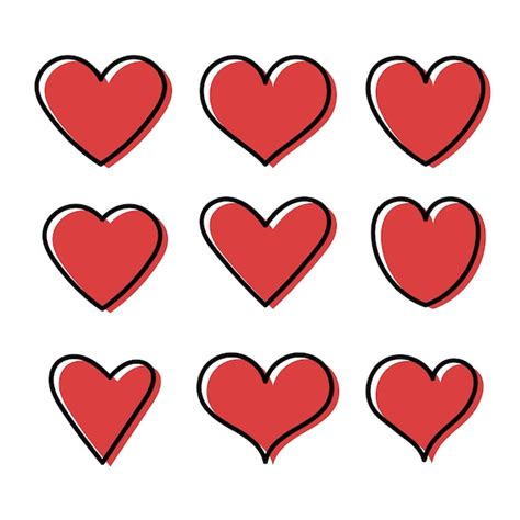 Hearts set outline with offset colours | Free Vector