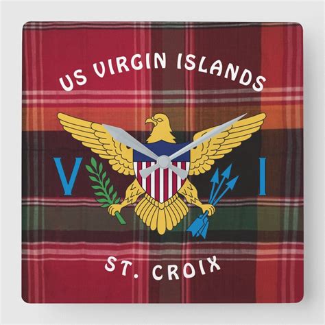 US Virgin Islands USVI Flag St. Croix Madras Square Wall Clock | Zazzle ...