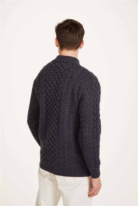 Ballycroy Mens Aran Half Zip Sweater - Grey