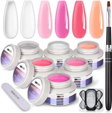 Morovan Builder Gel Nail Kit - 6 Colors UV Gel Builder Clear White Pink ...