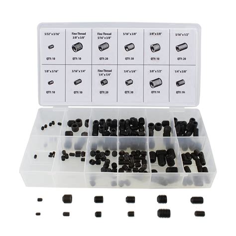 ABN Set Screw 200-Piece Assortment Set – Standard SAE Hex Allen Head ...