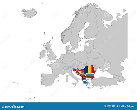 Balkan Peninsula Countries with National Flag on Gray Europe Map Stock Vector - Illustration of ...