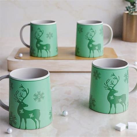 Buy The Earth Store Green Reindeer Ceramic Coffee Mug | Microwave ...