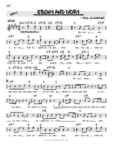 Ebony And Ivory by Paul McCartney Sheet Music for Real Book – Melody ...
