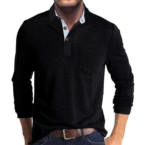 Men's Henley Shirts Long Sleeve Cotton 3 Button Casual Collared T-Shirt ...