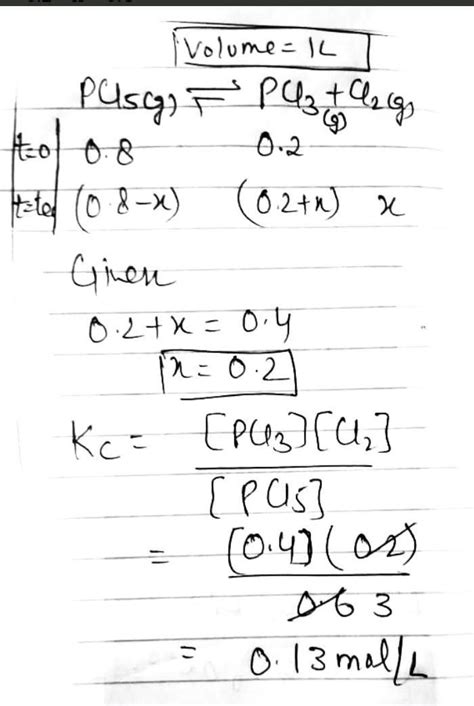 Initially mole of PCl5 and 0.2 mole of PCl3 are mixed in one litre ...