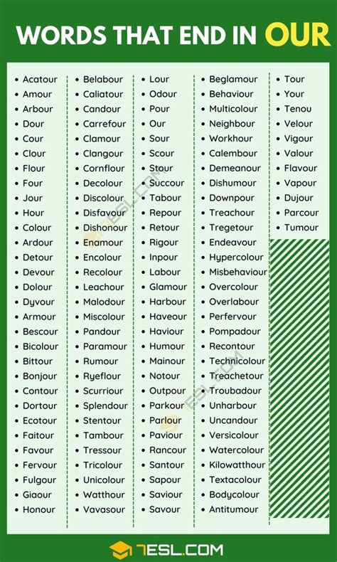 Words Ending in OUR (100+ English Words) • 7ESL