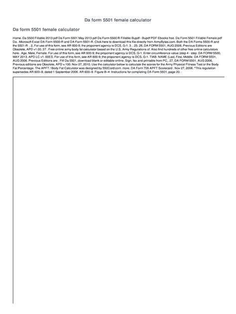 Fillable Online Da form 5501 female calculator Fax Email Print - pdfFiller