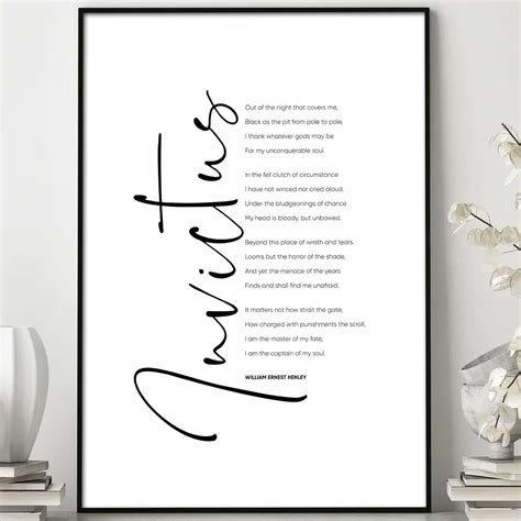 Invictus Poem Poster Inspirational Poems Wall Art Invictus William ...