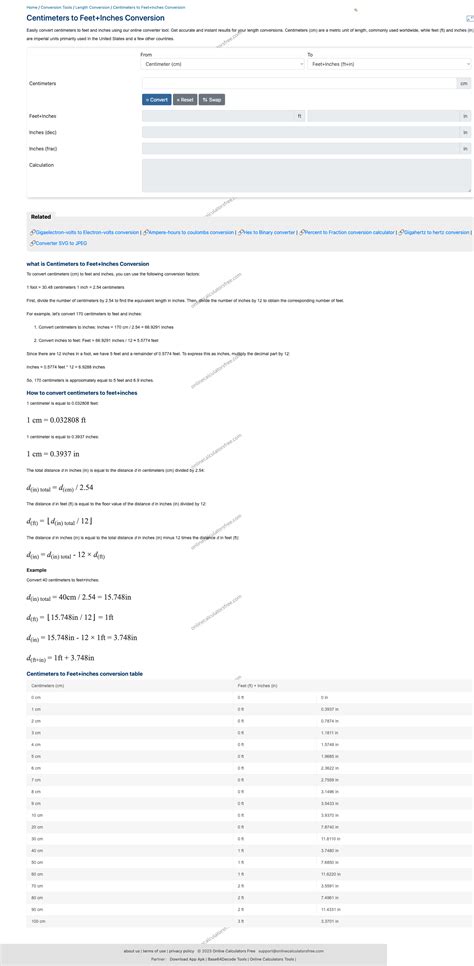 Convertir cm a Pies+Pulgadas | Calculadora Rápida y Precisa ...